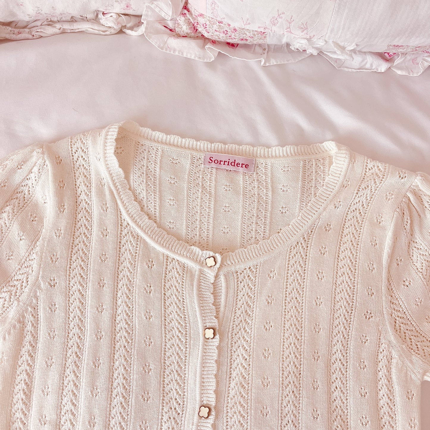 short sleeve pointelle cardigan