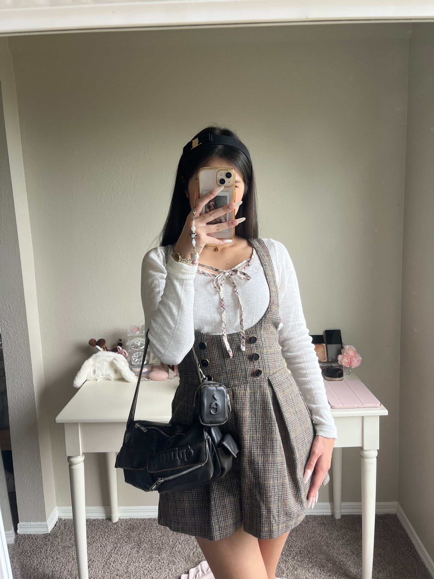 white plaid accent top