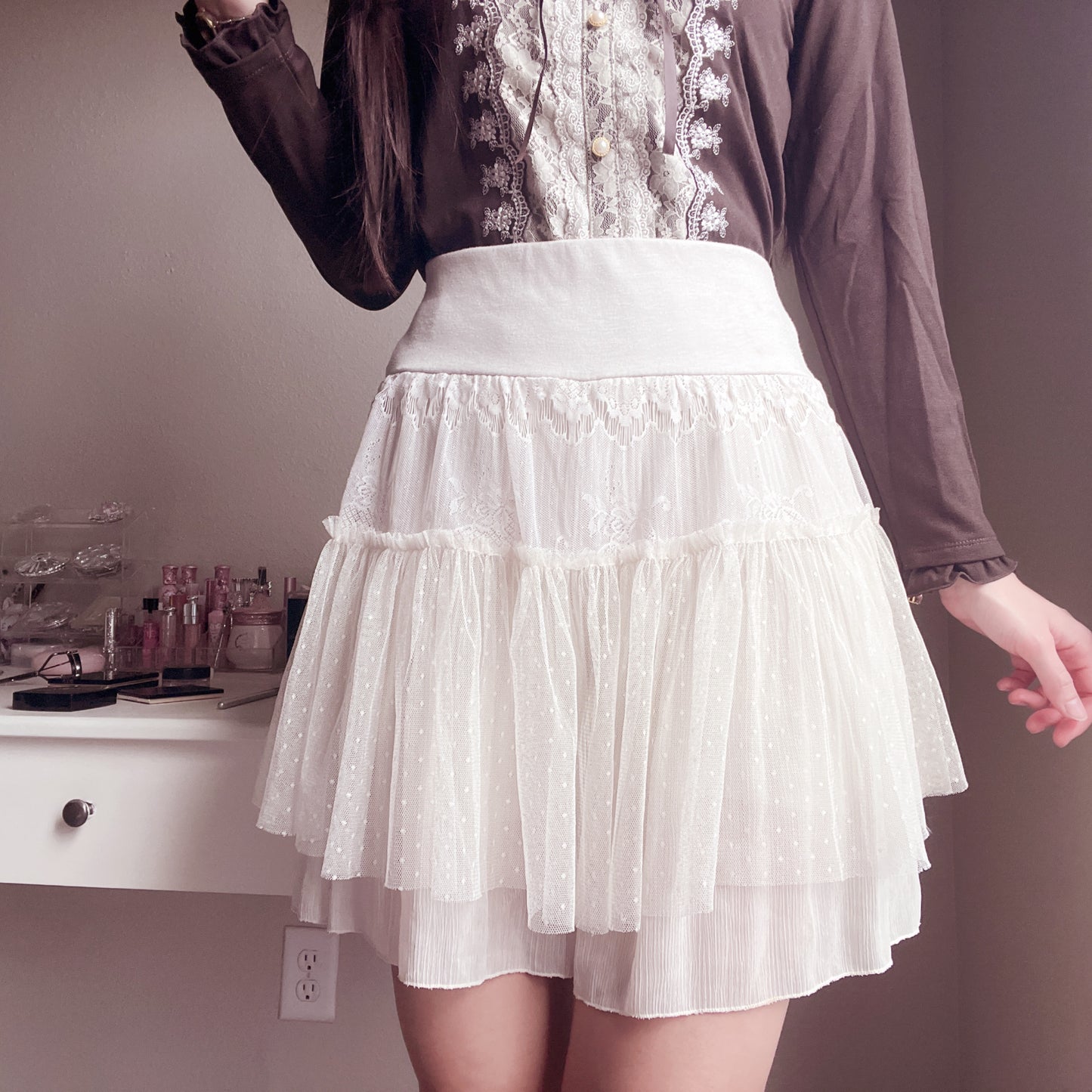 beige lace culottes