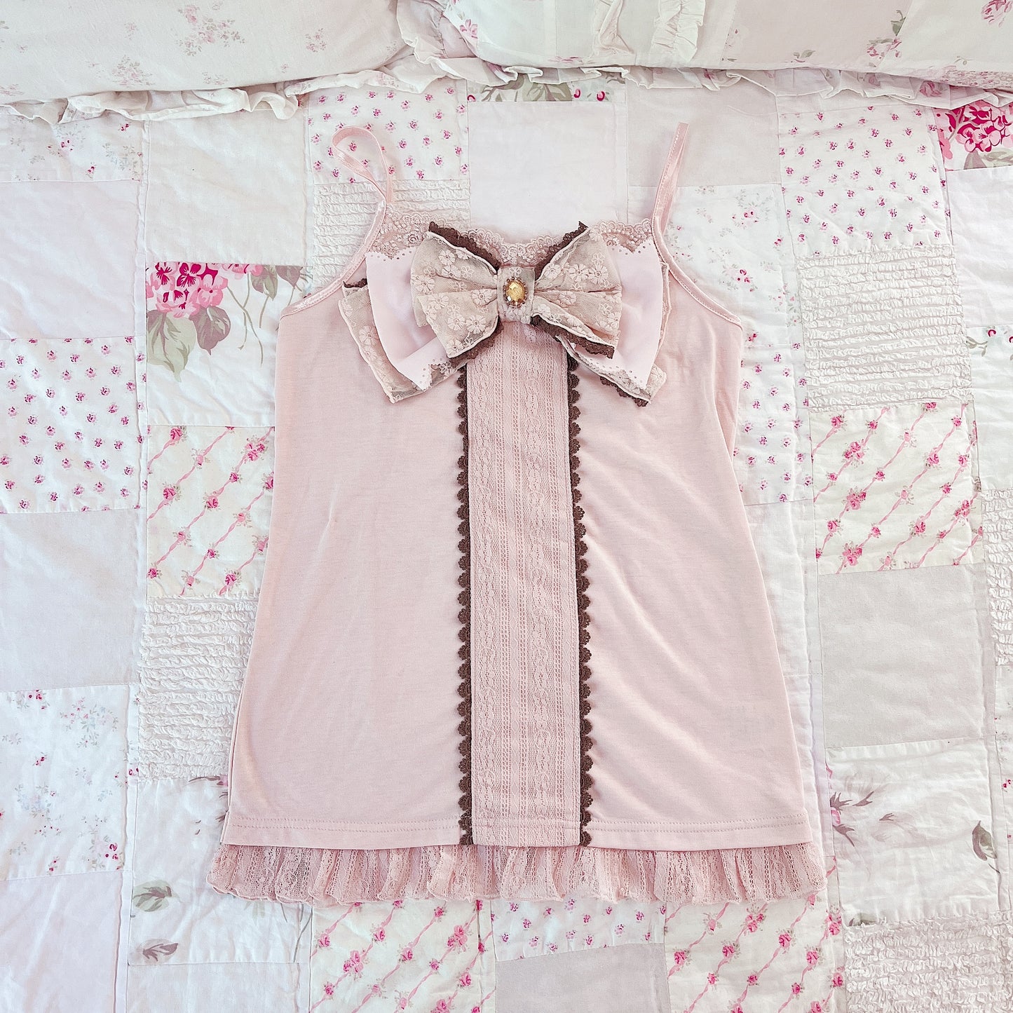 brown and pink ribbon camisole