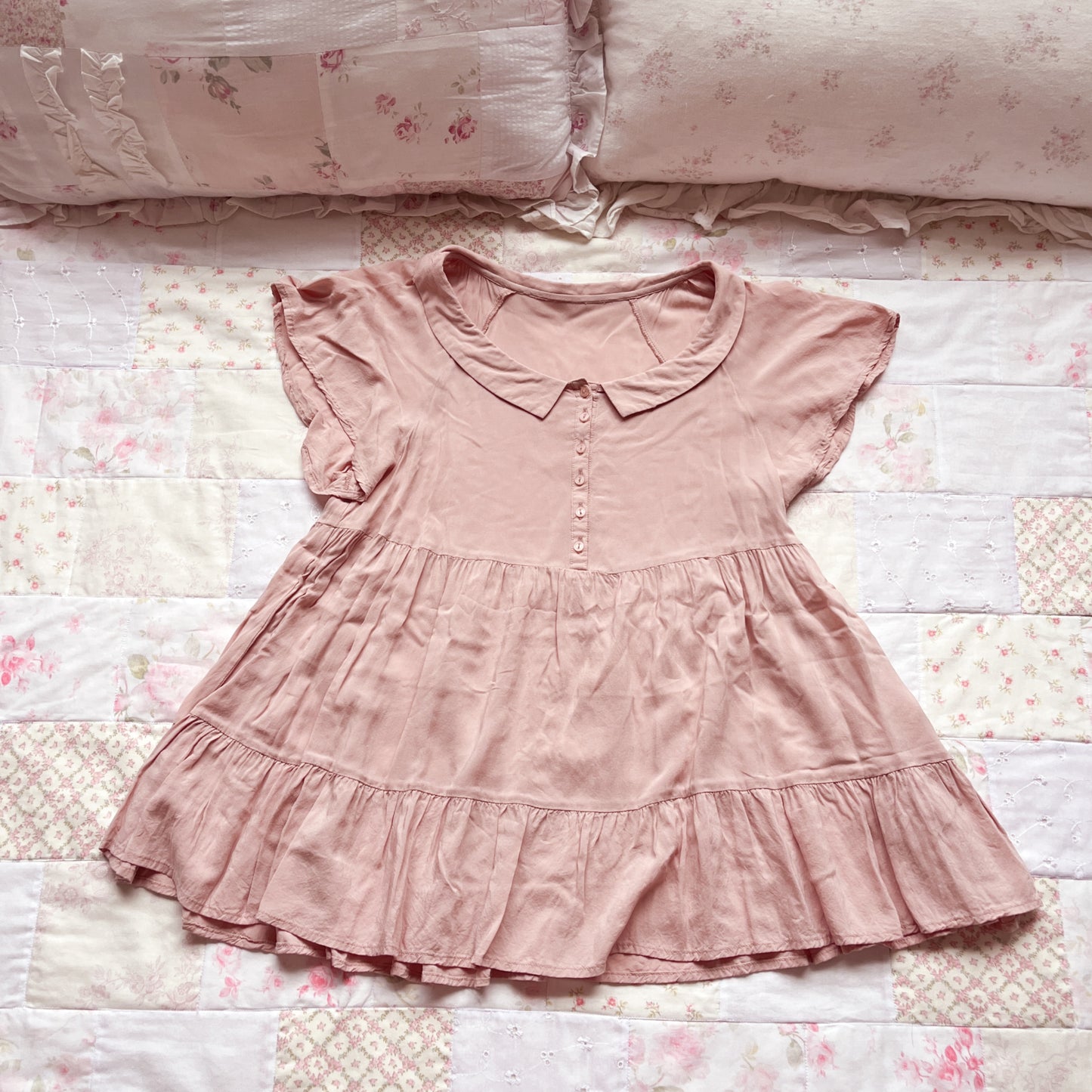 dusty coral pink flowy blouse