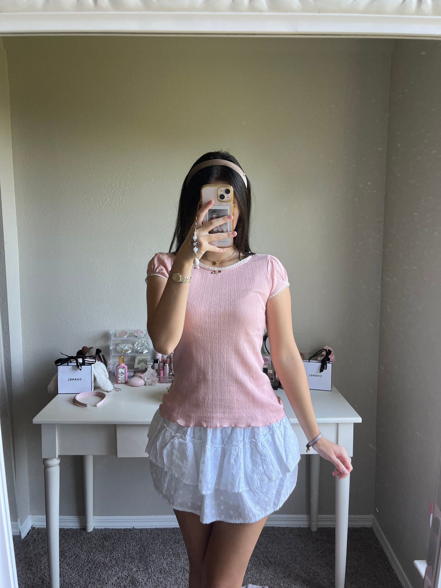 pink pointelle knit