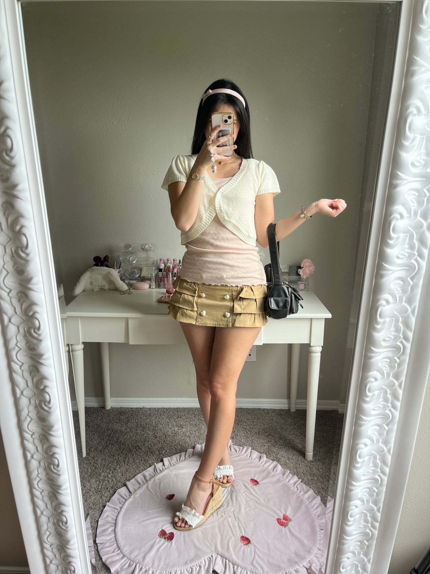 tan ruffle micro mini skirt