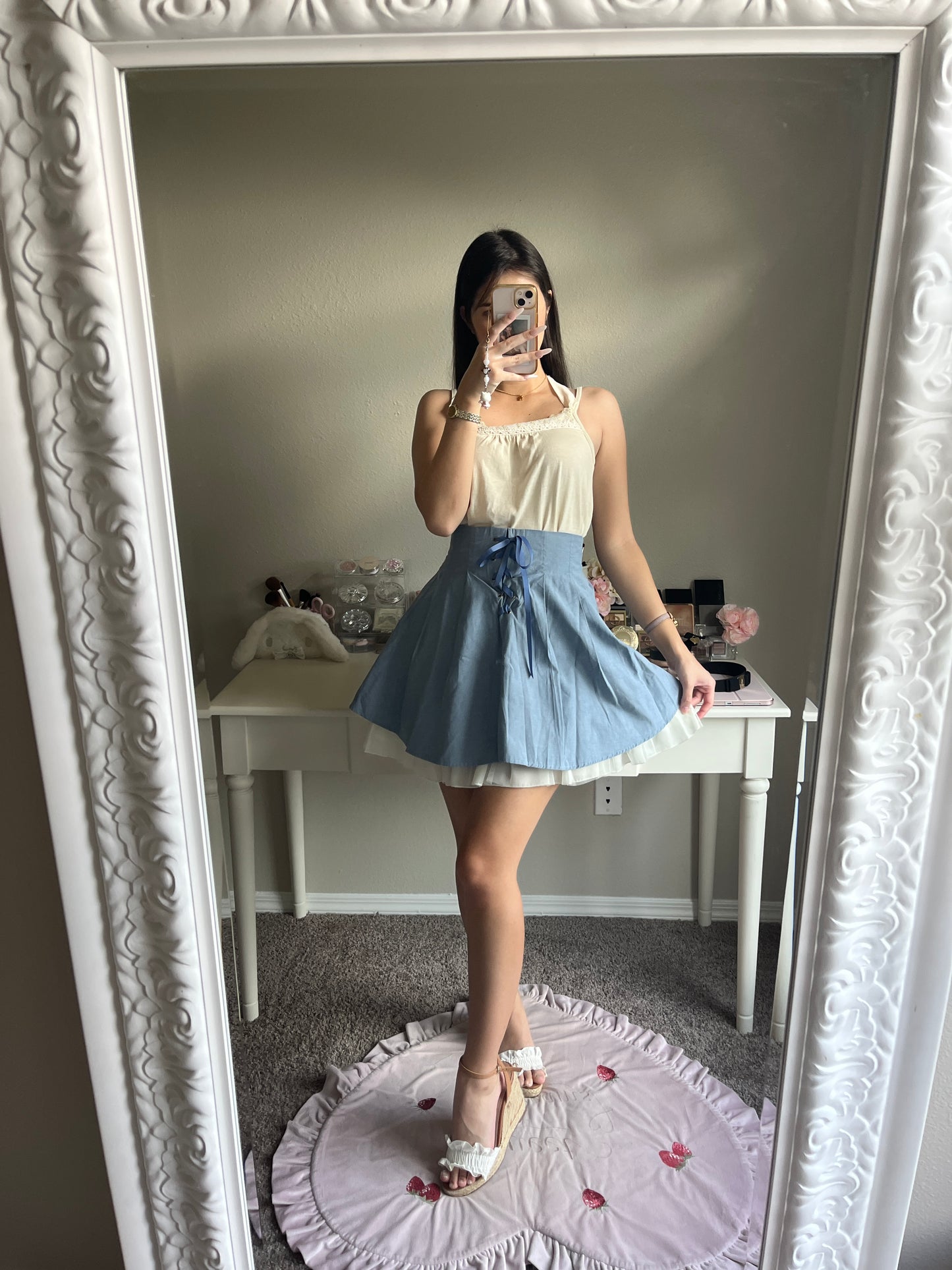 secret honey blue tiered skirt