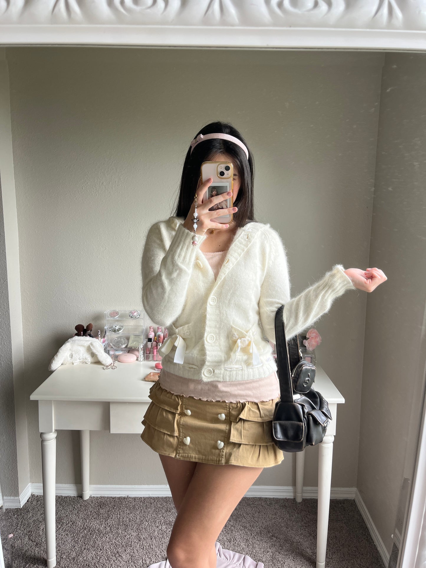 tan ruffle micro mini skirt