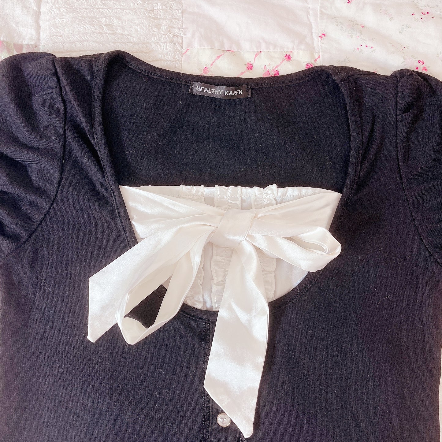 black short sleeve milkmaid blouse