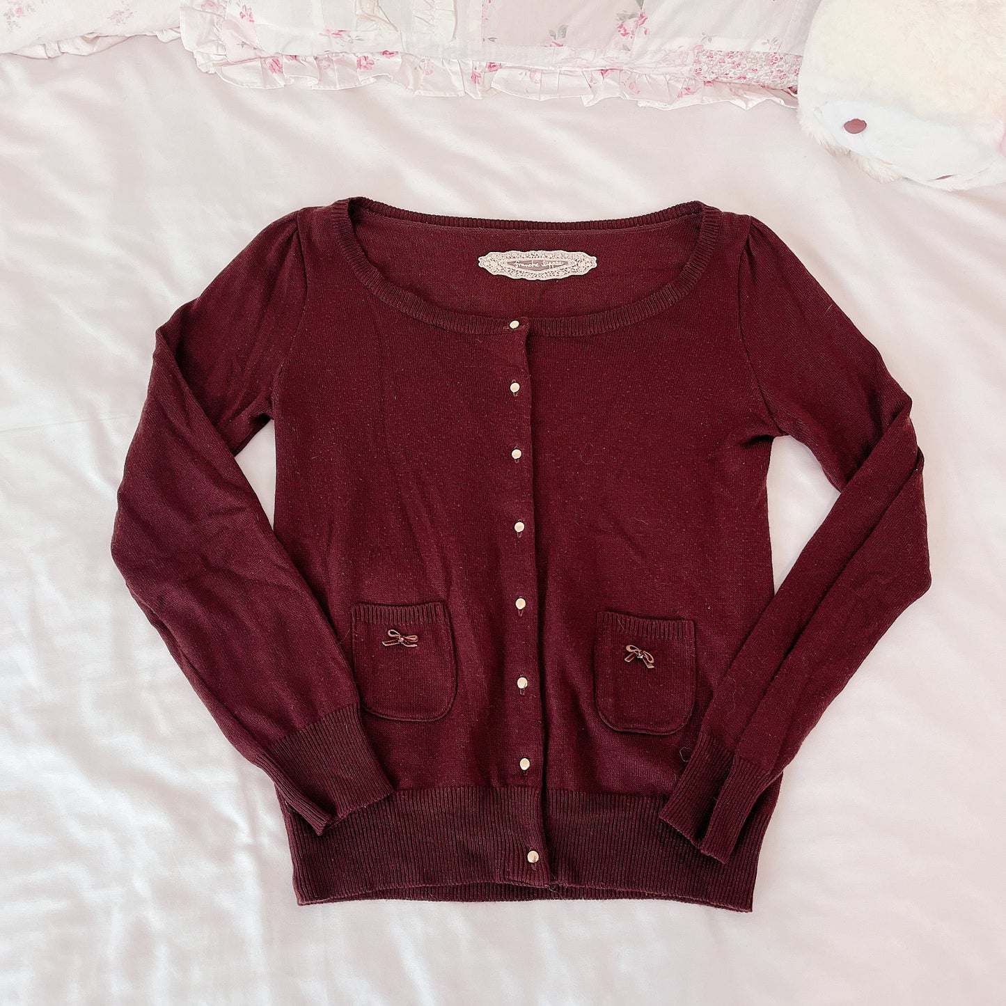 brown ribbon accent cardigan