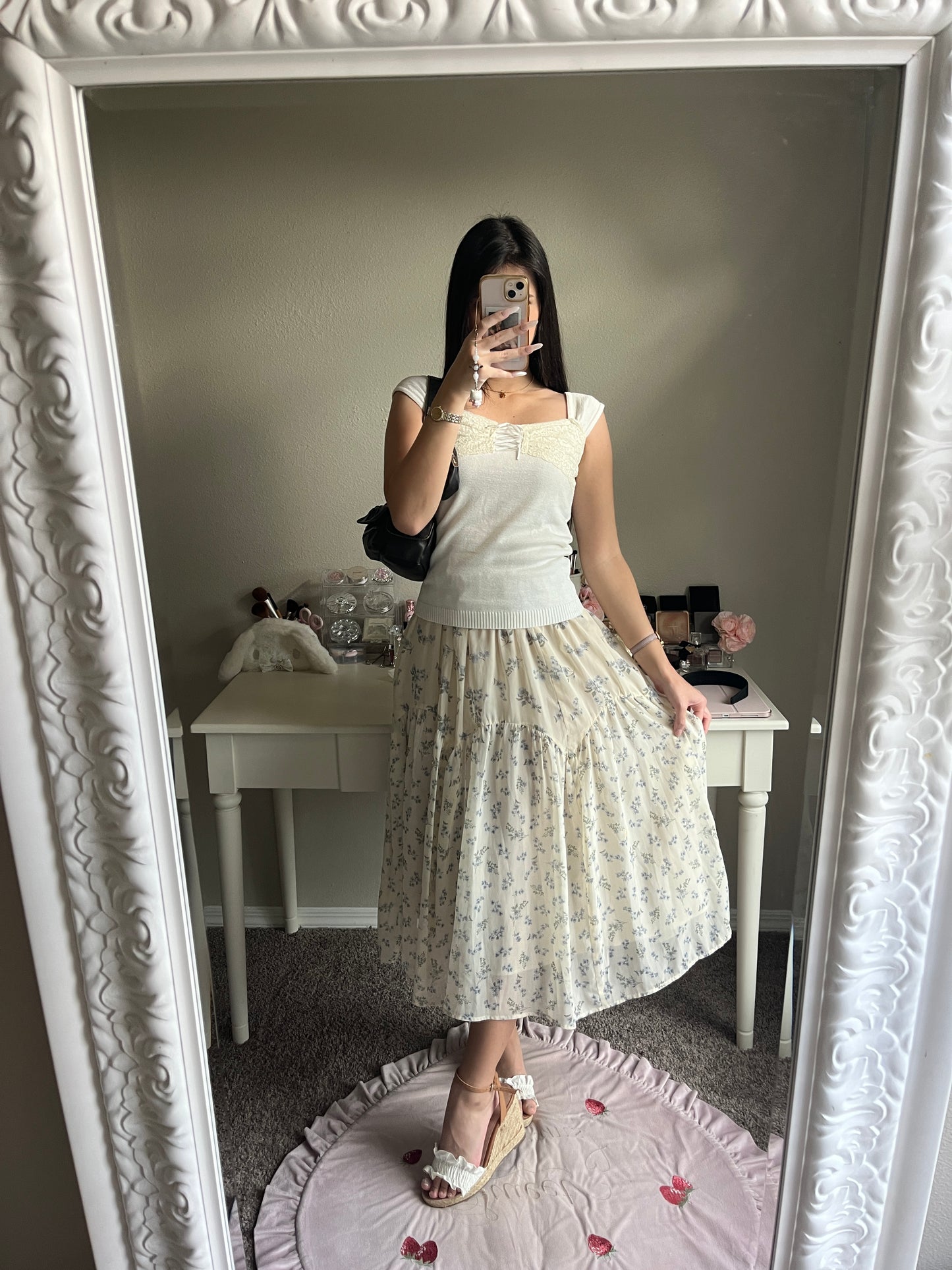 cream floral skirt