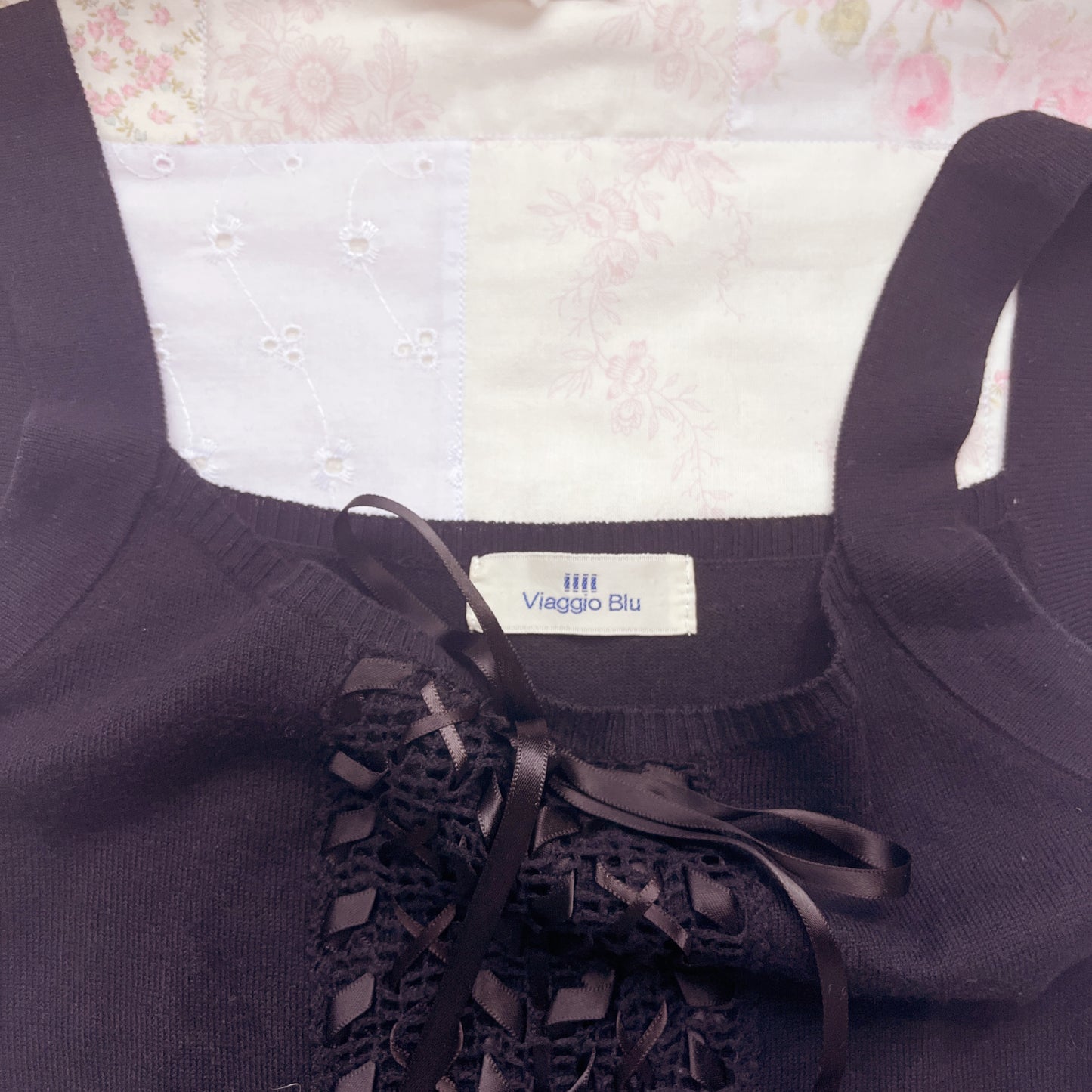 black lace up accent camisole