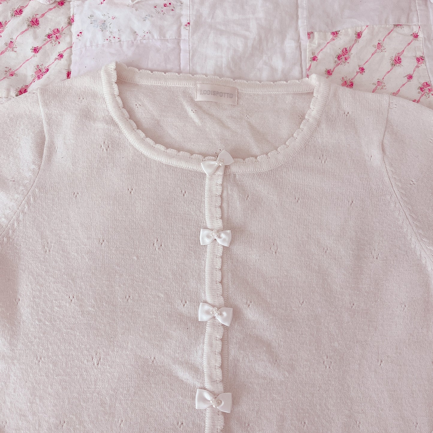 cozy white ribbon accent cardigan