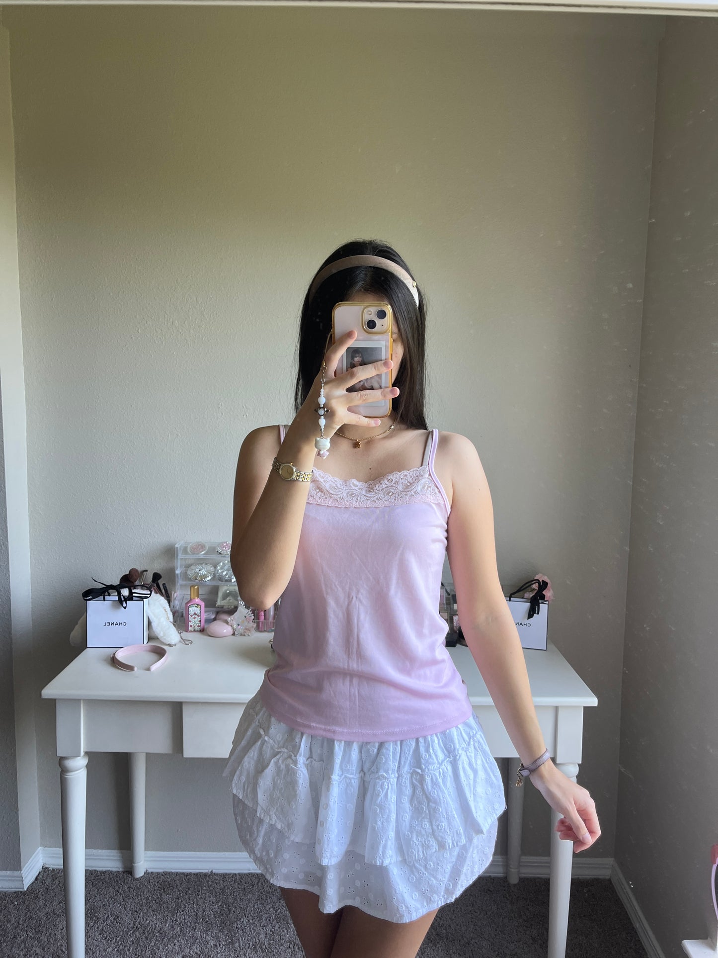 pink lace accent cami