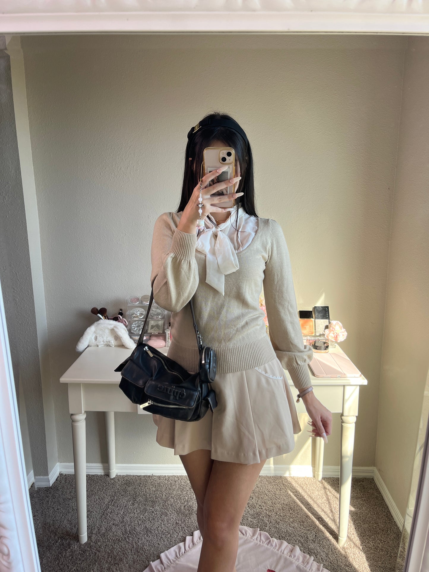 beige layered accent top