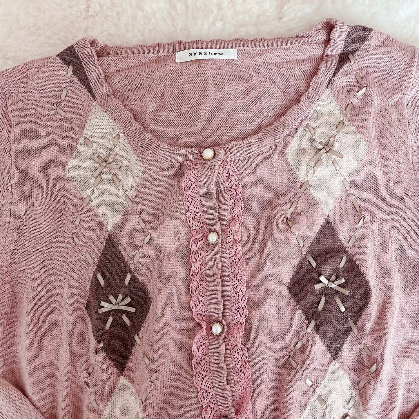 pink and brown argyle cardigan