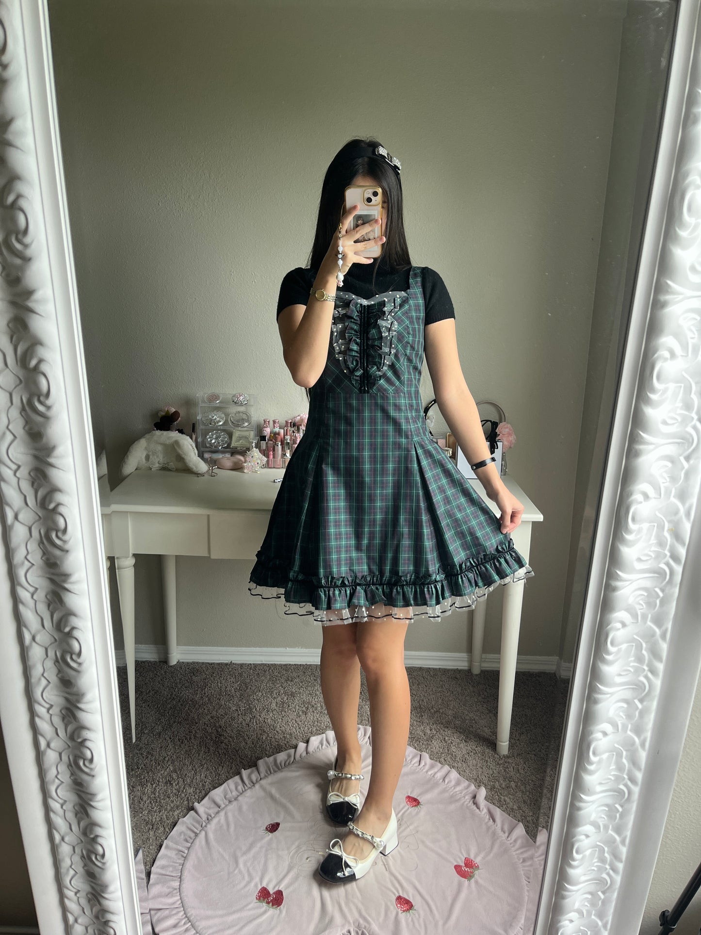 milk green tartan jsk