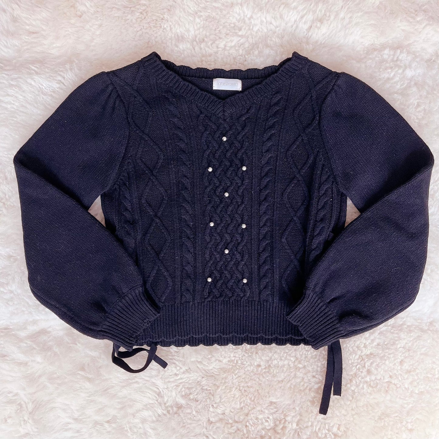 pearl accent cable knit sweater