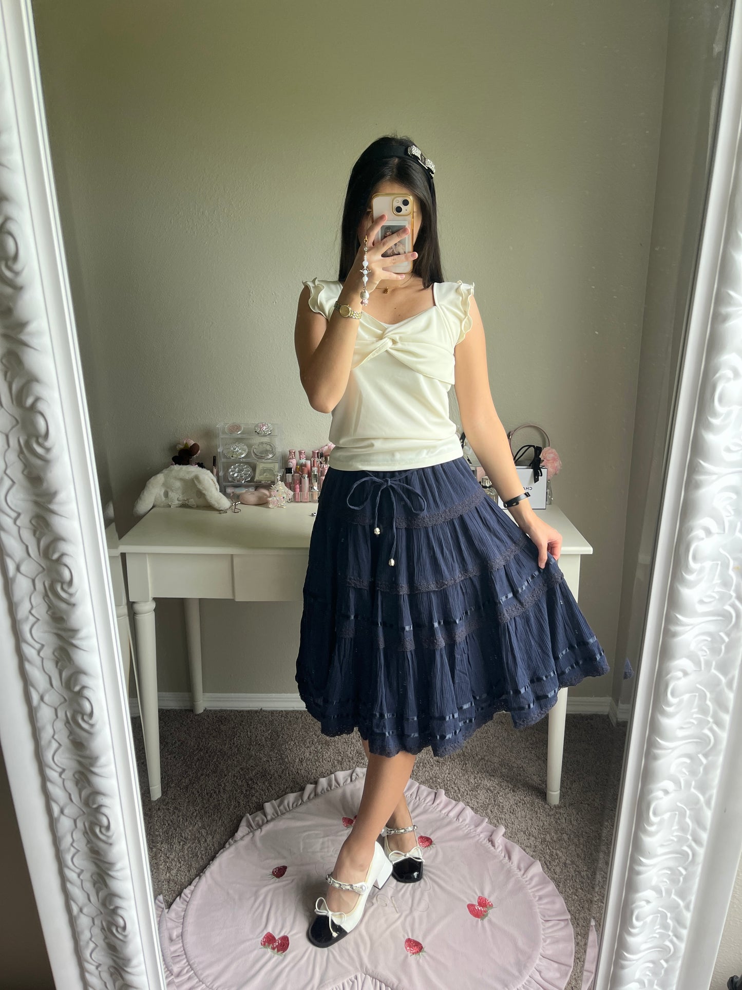 axes femme navy cotton midi skirt