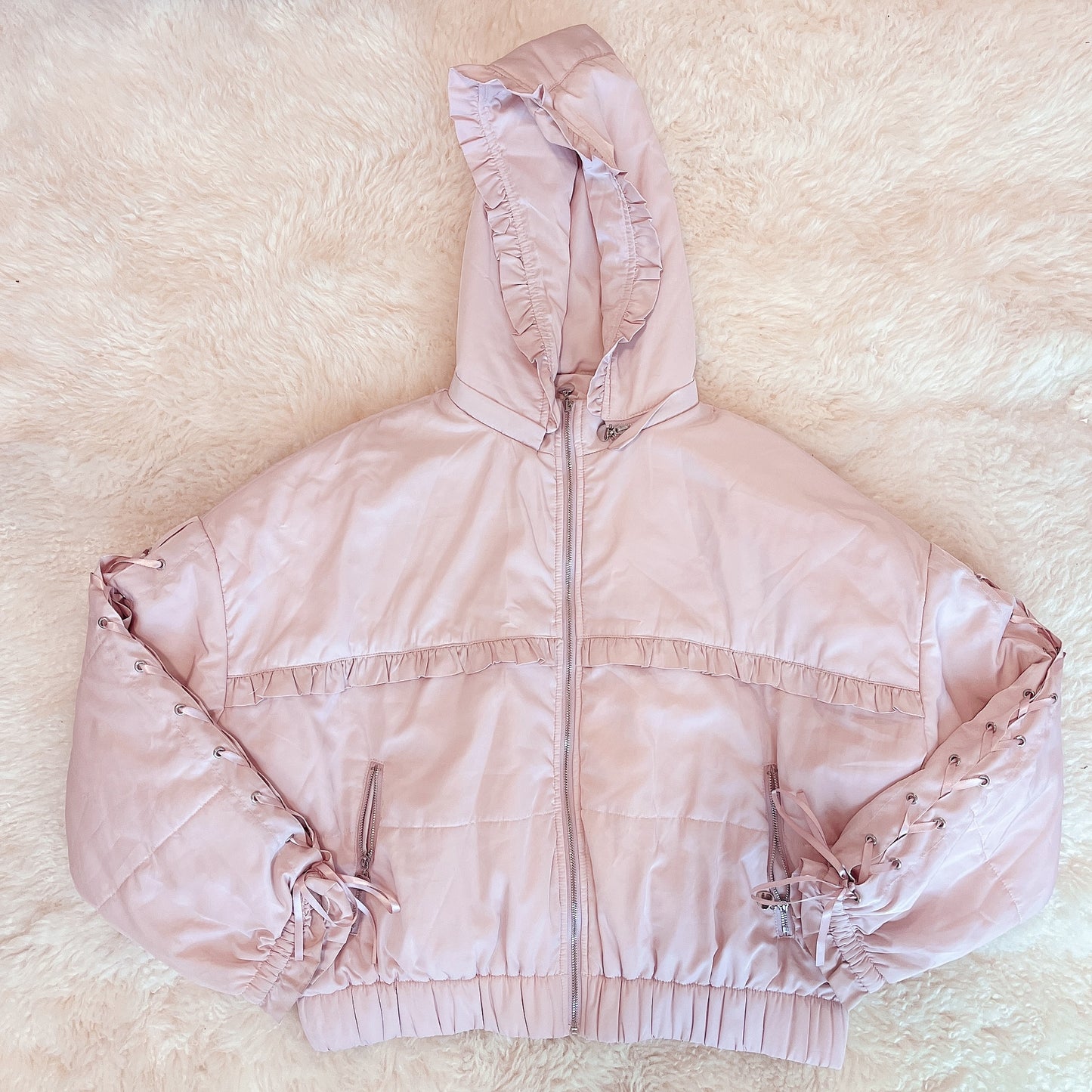 honey cinnamon puffy pink jacket