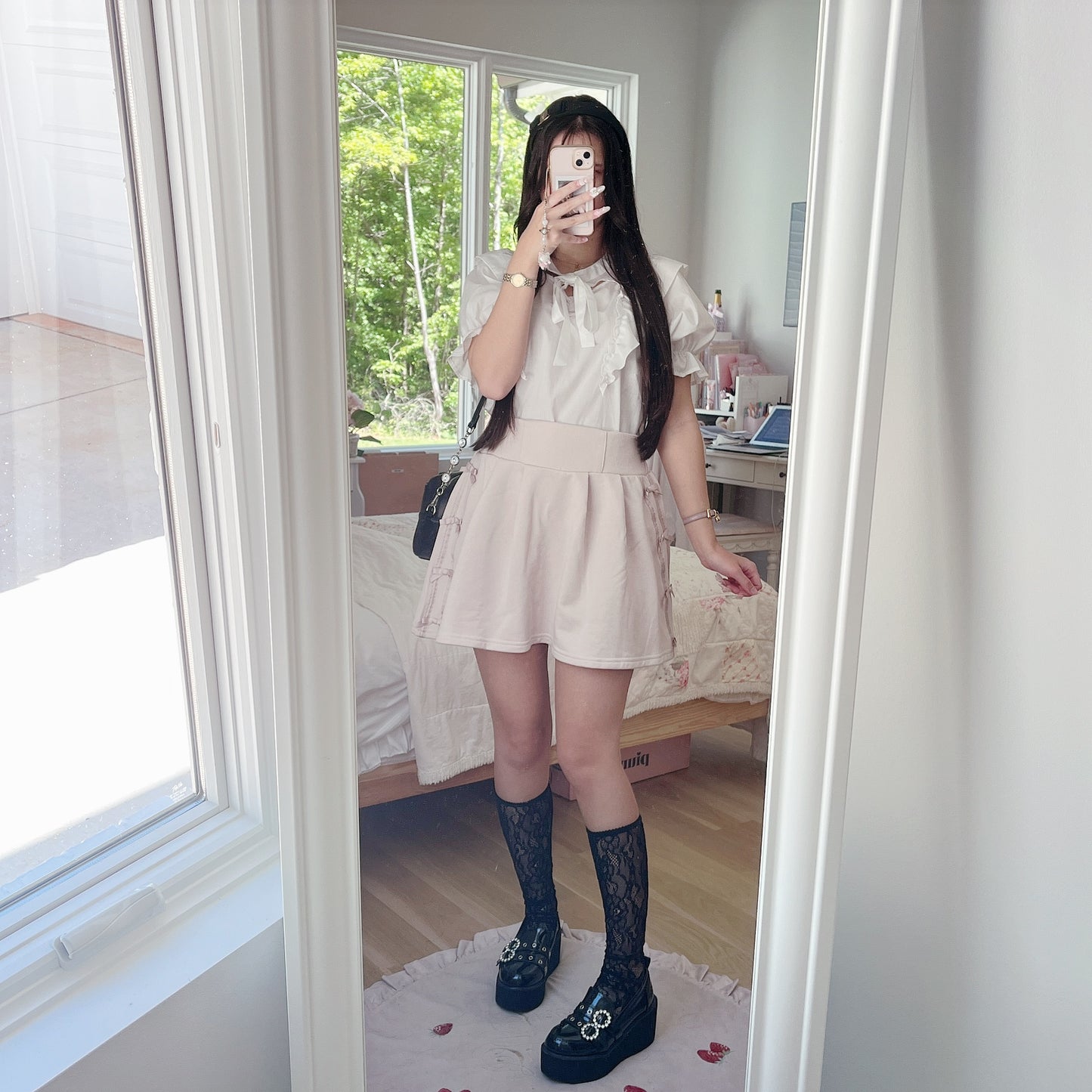 baby pink ribbon accent skirt