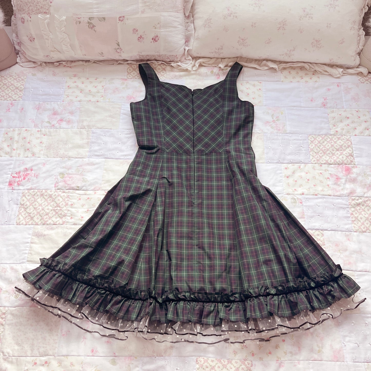 milk green tartan jsk
