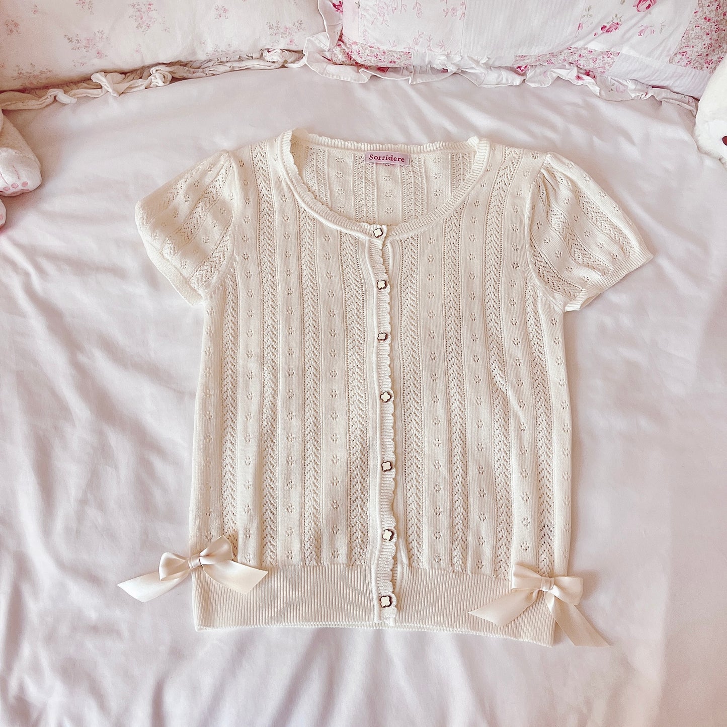 short sleeve pointelle cardigan