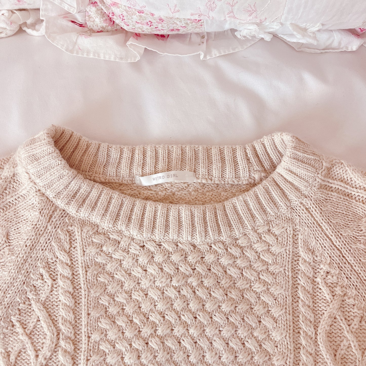 ribbon accent cable knit sweater