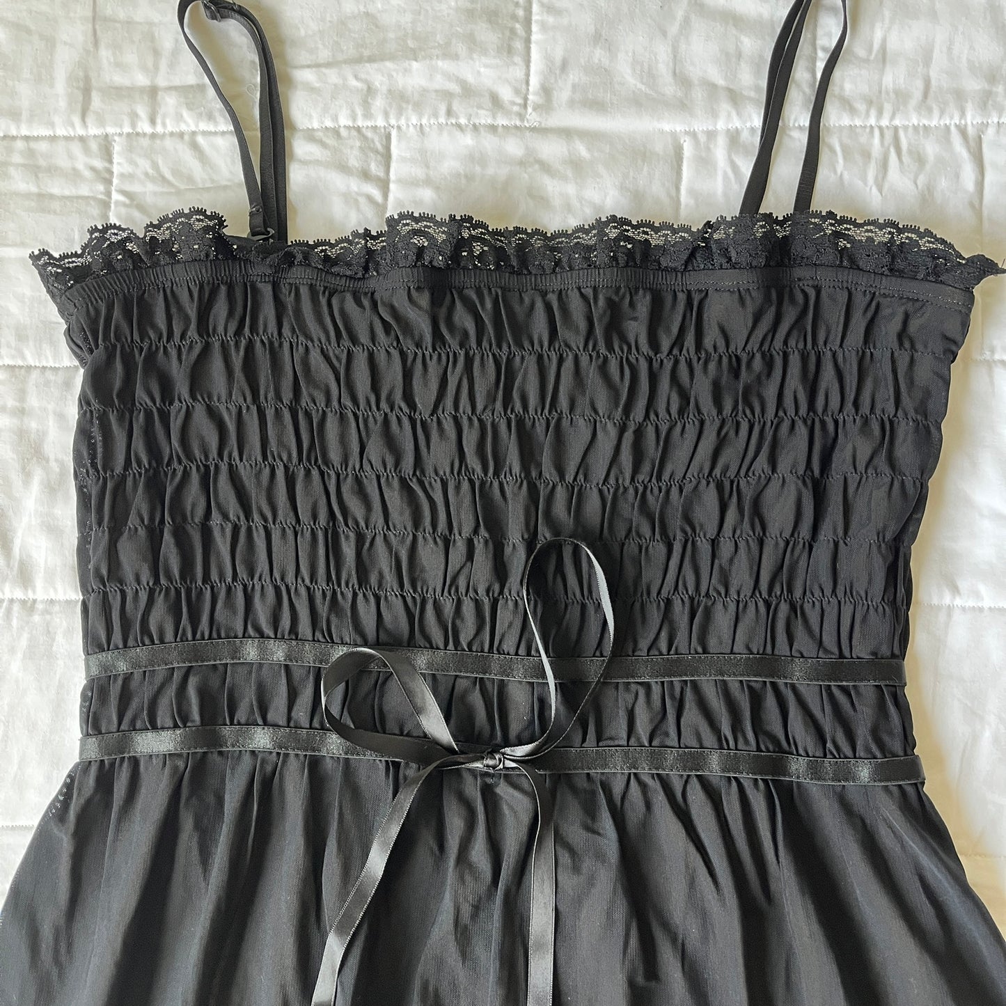 black shirring lounge dress