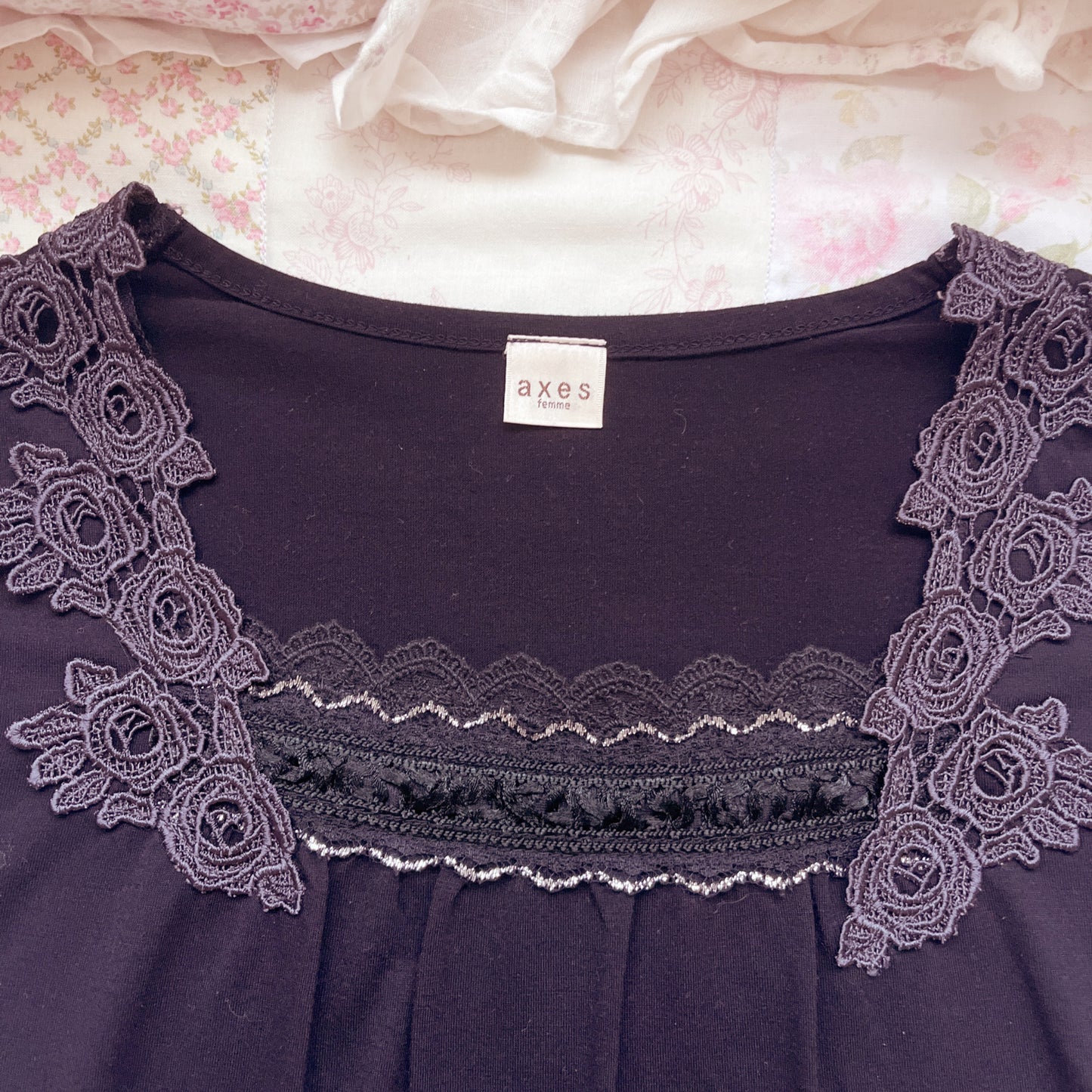 black ruffle accent long sleeve top