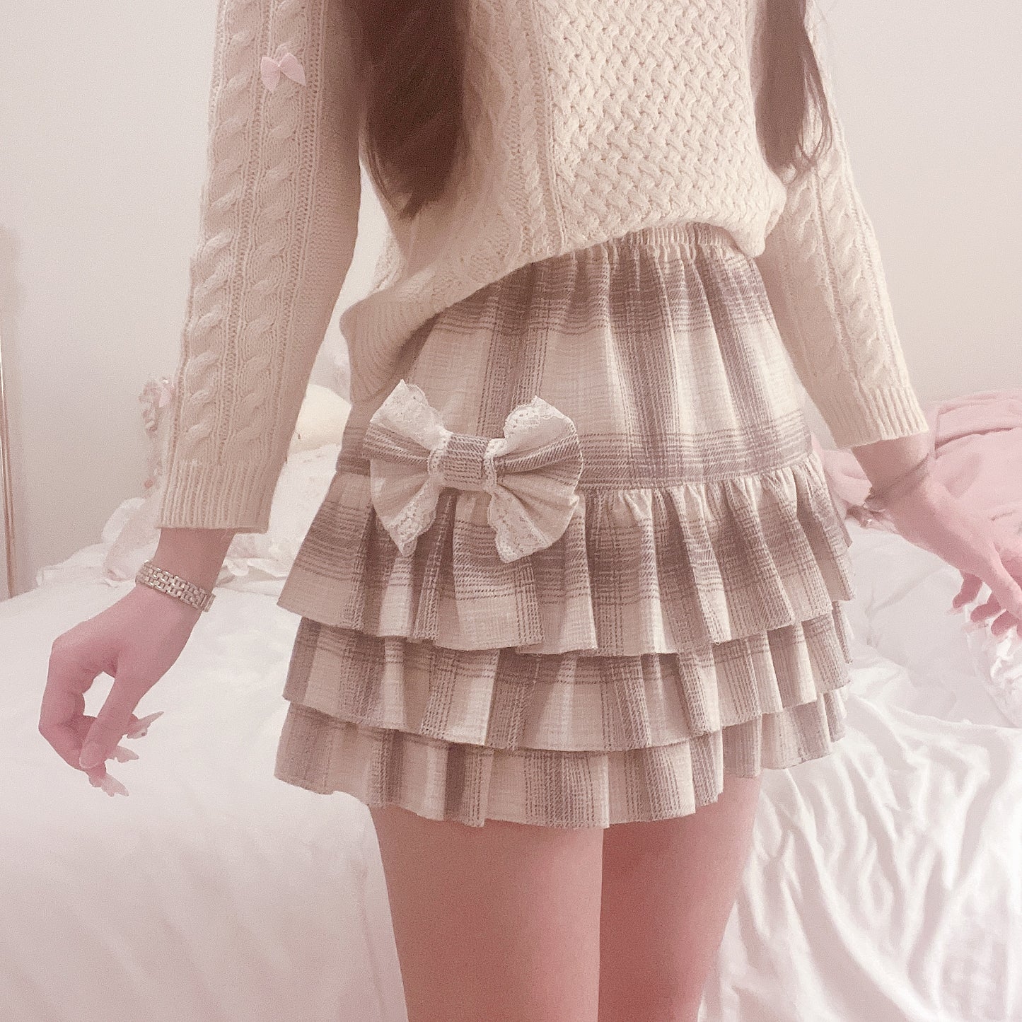 yamii sweet plaid skirt set
