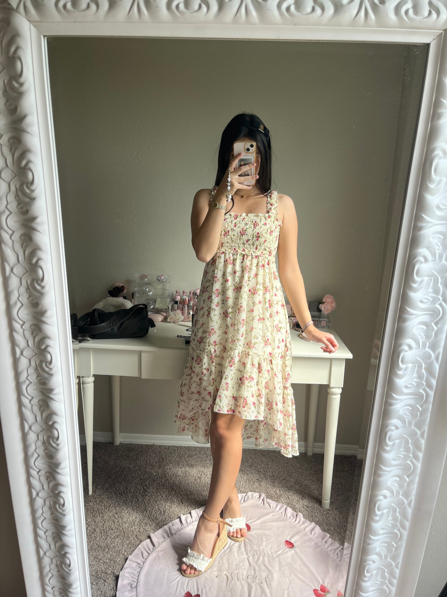 l'est rose floral hi-low dress