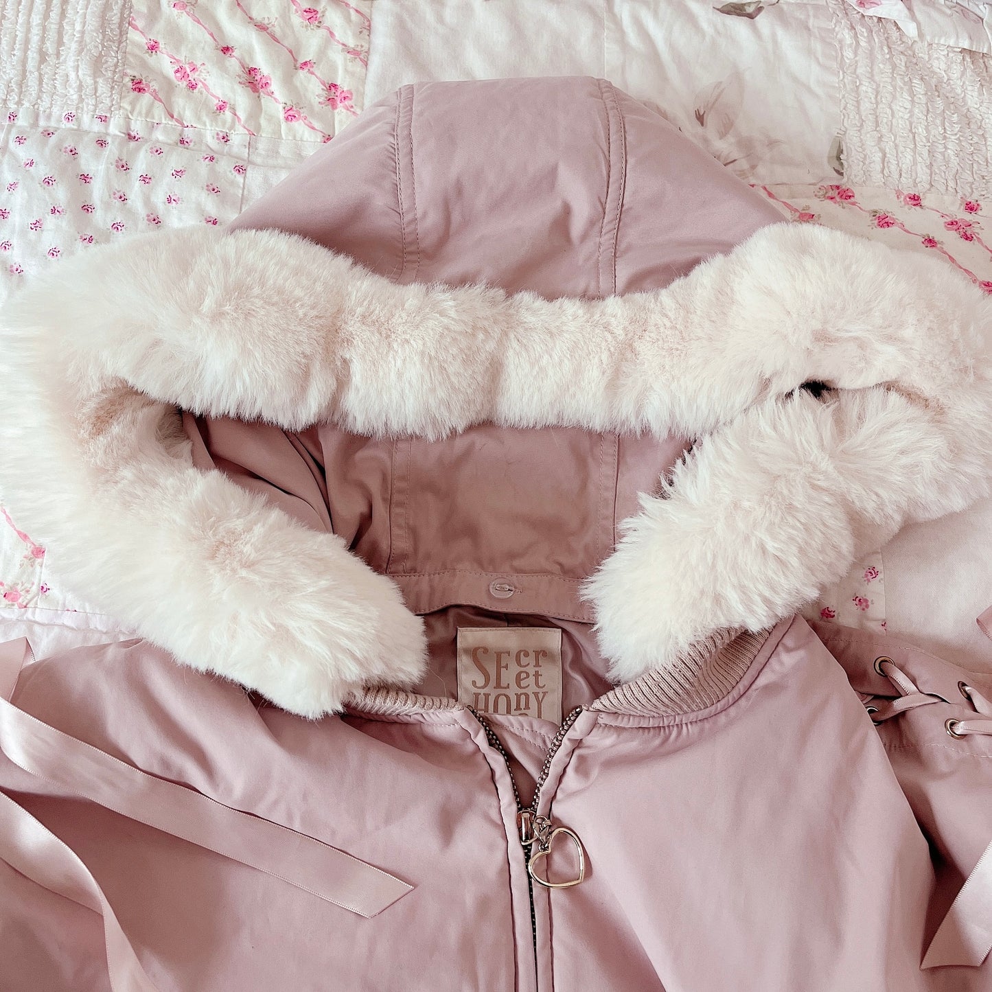 secret honey fur trim bomber jacket