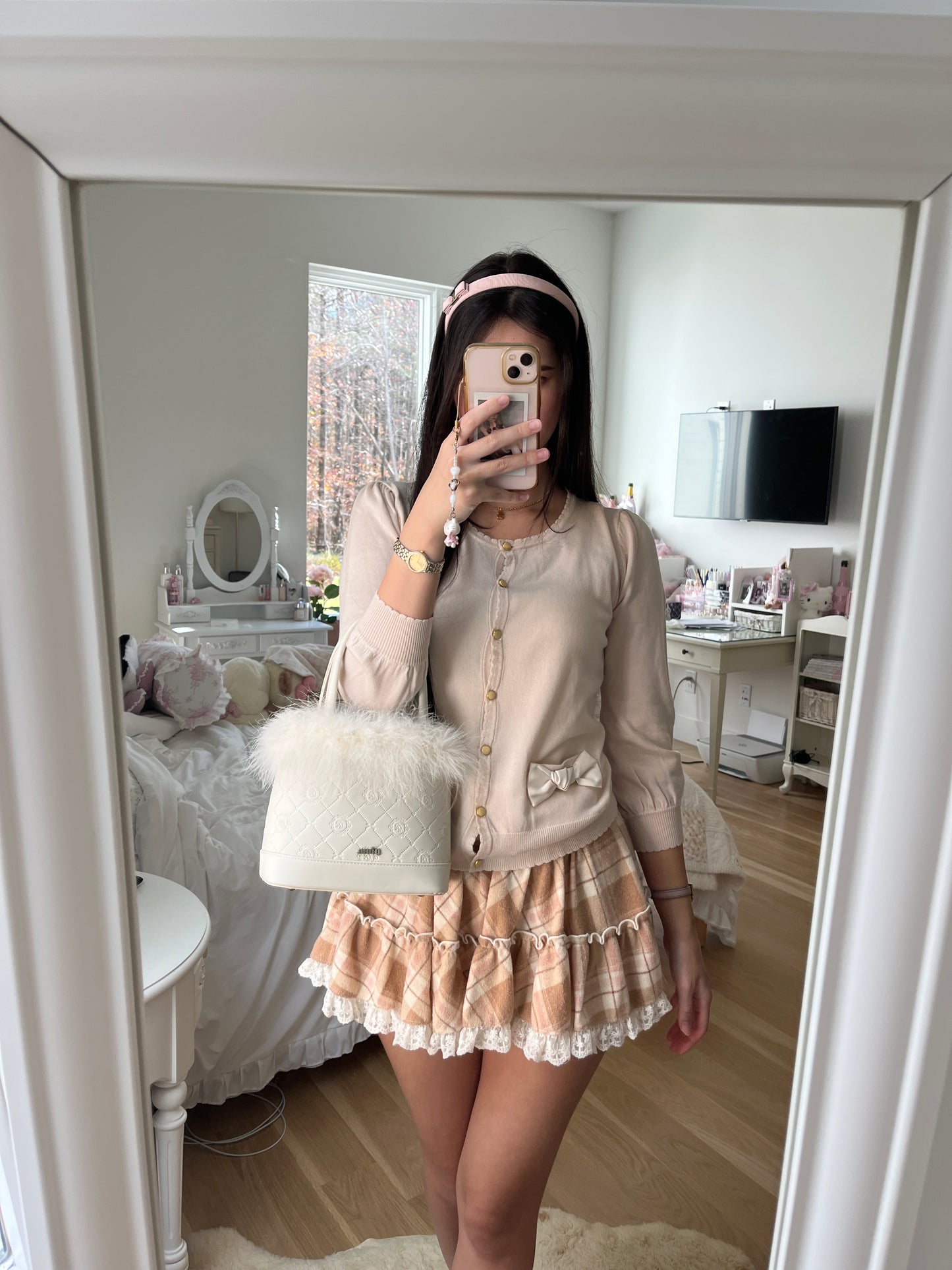 feroux pink ribbon accent cardigan
