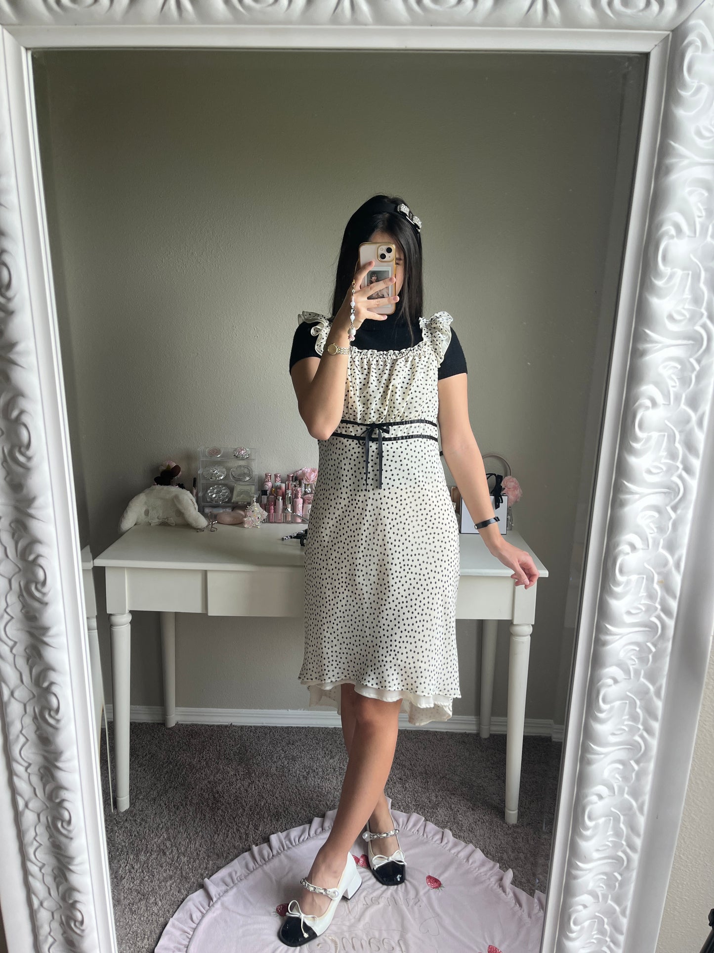 cream retro polka dot dress