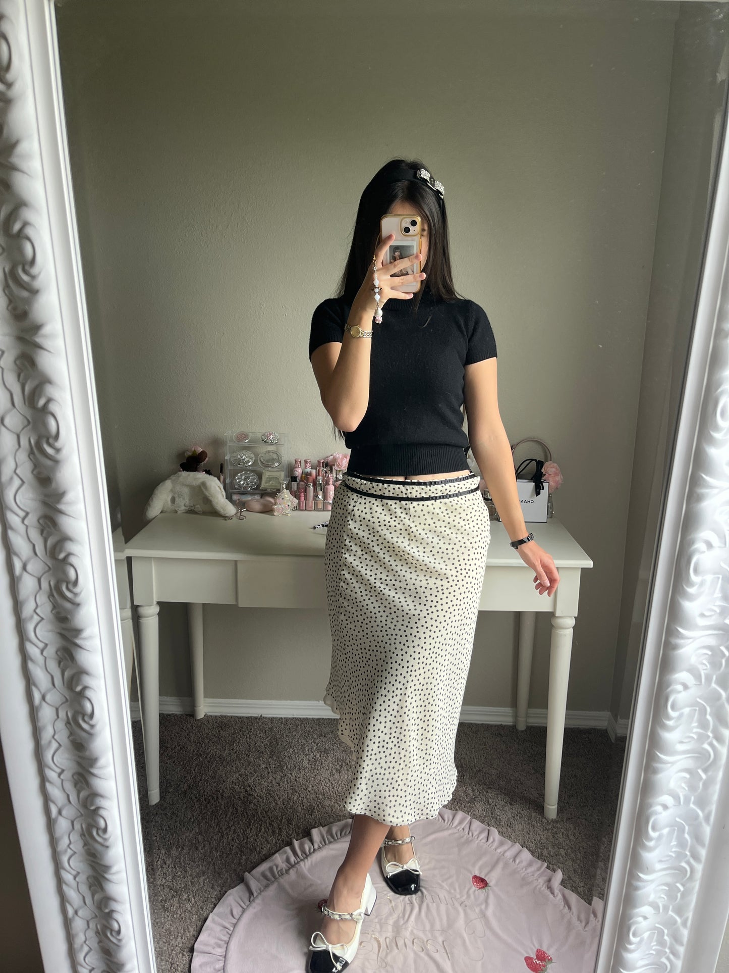 cream retro polka dot dress