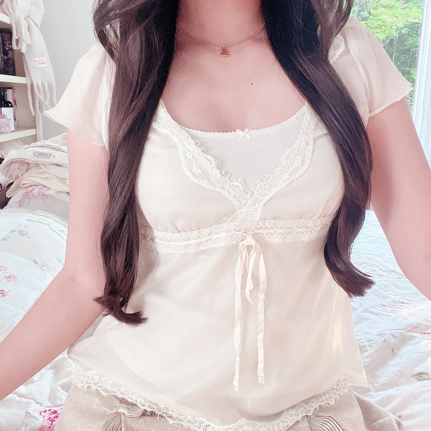 sheer vneck delicate blouse