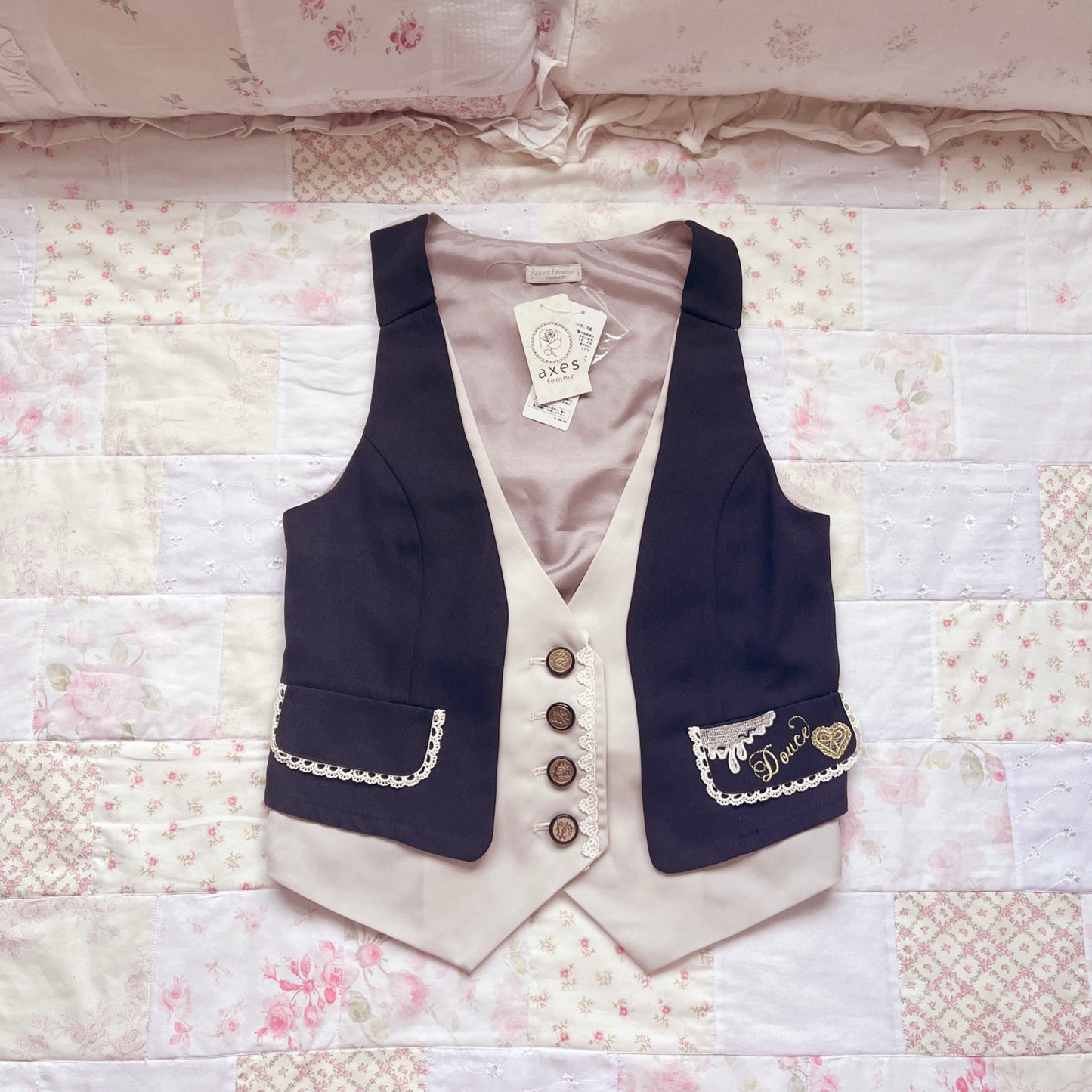 axes femme navy and cream bustier vest