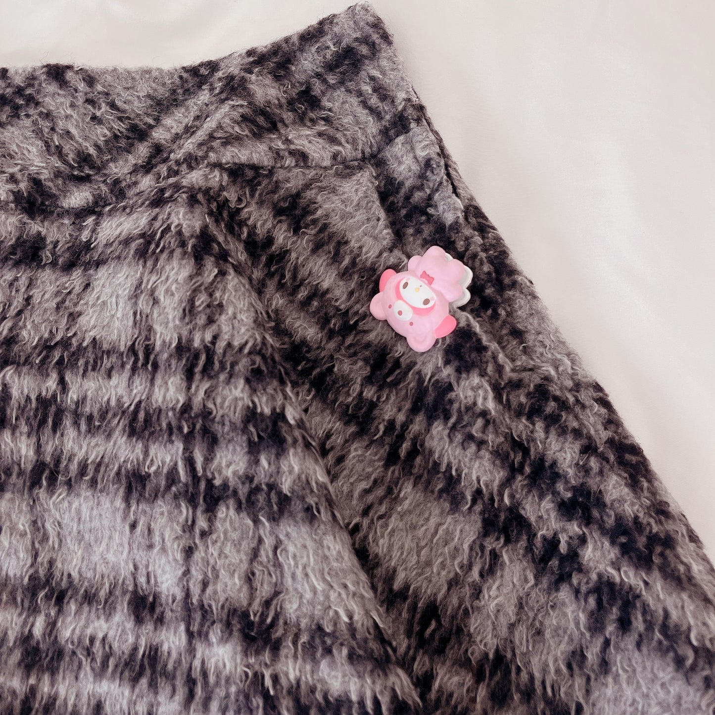 fuzzy gray check winter skirt