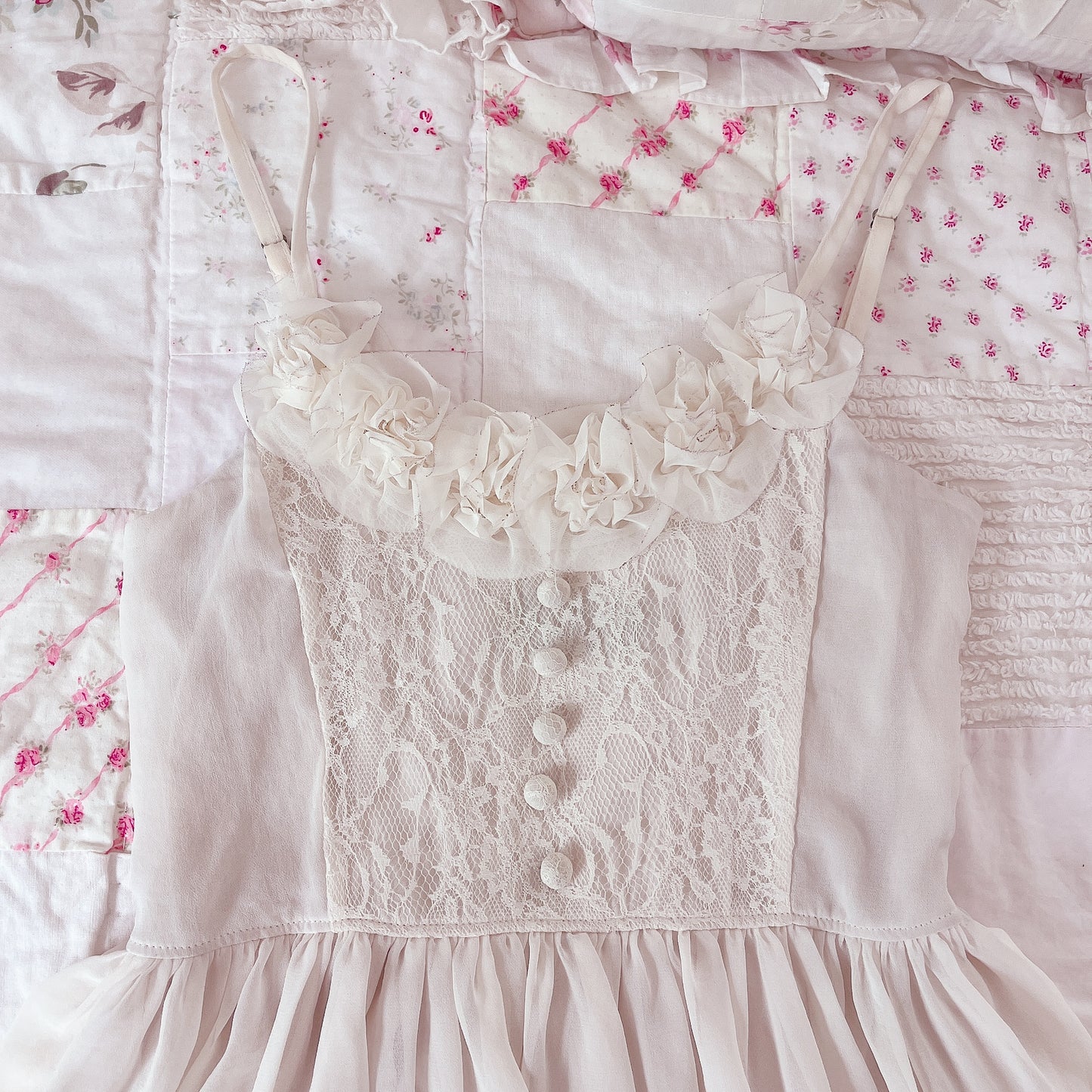 cream lace bodice chiffon dress