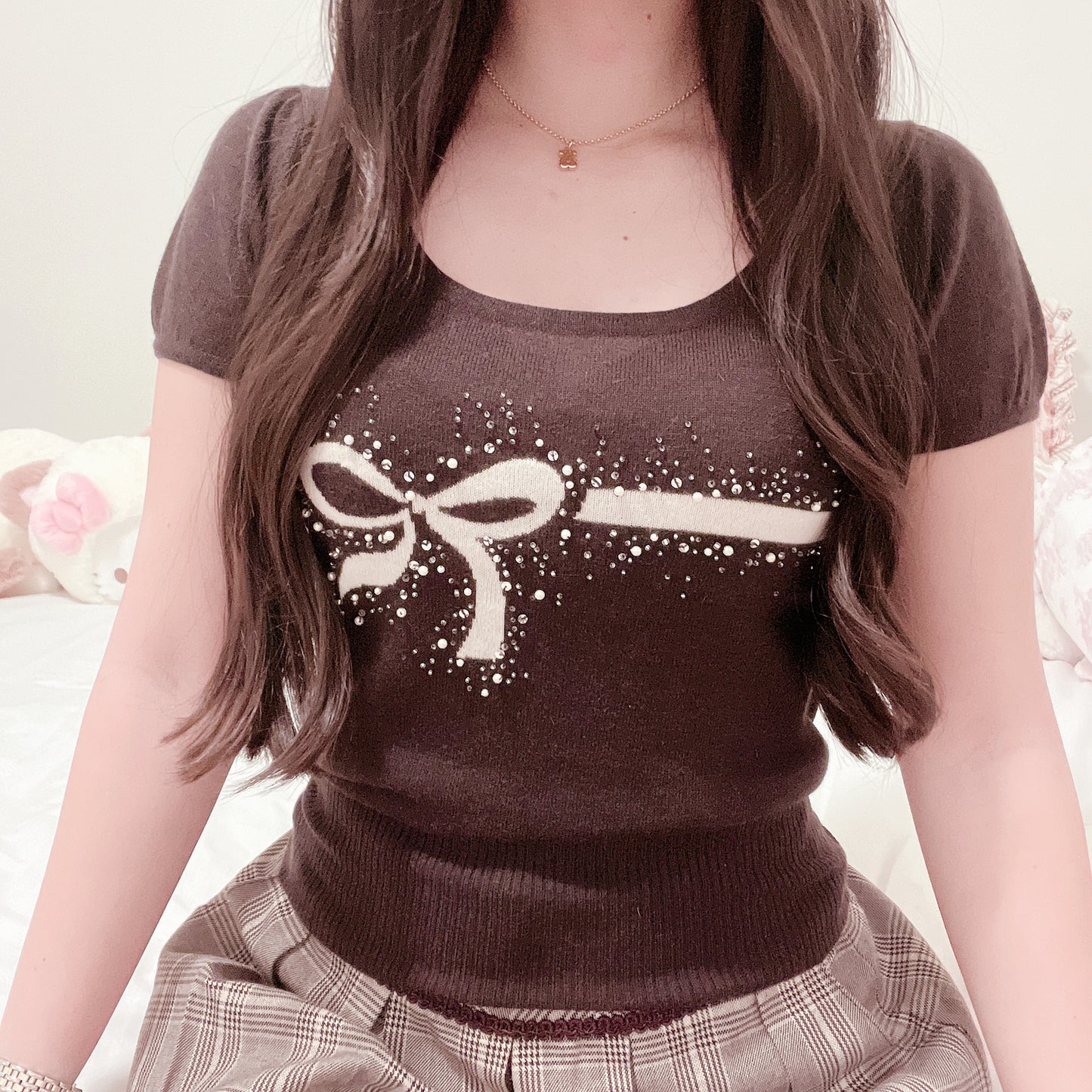 soft ribbon accent brown knit