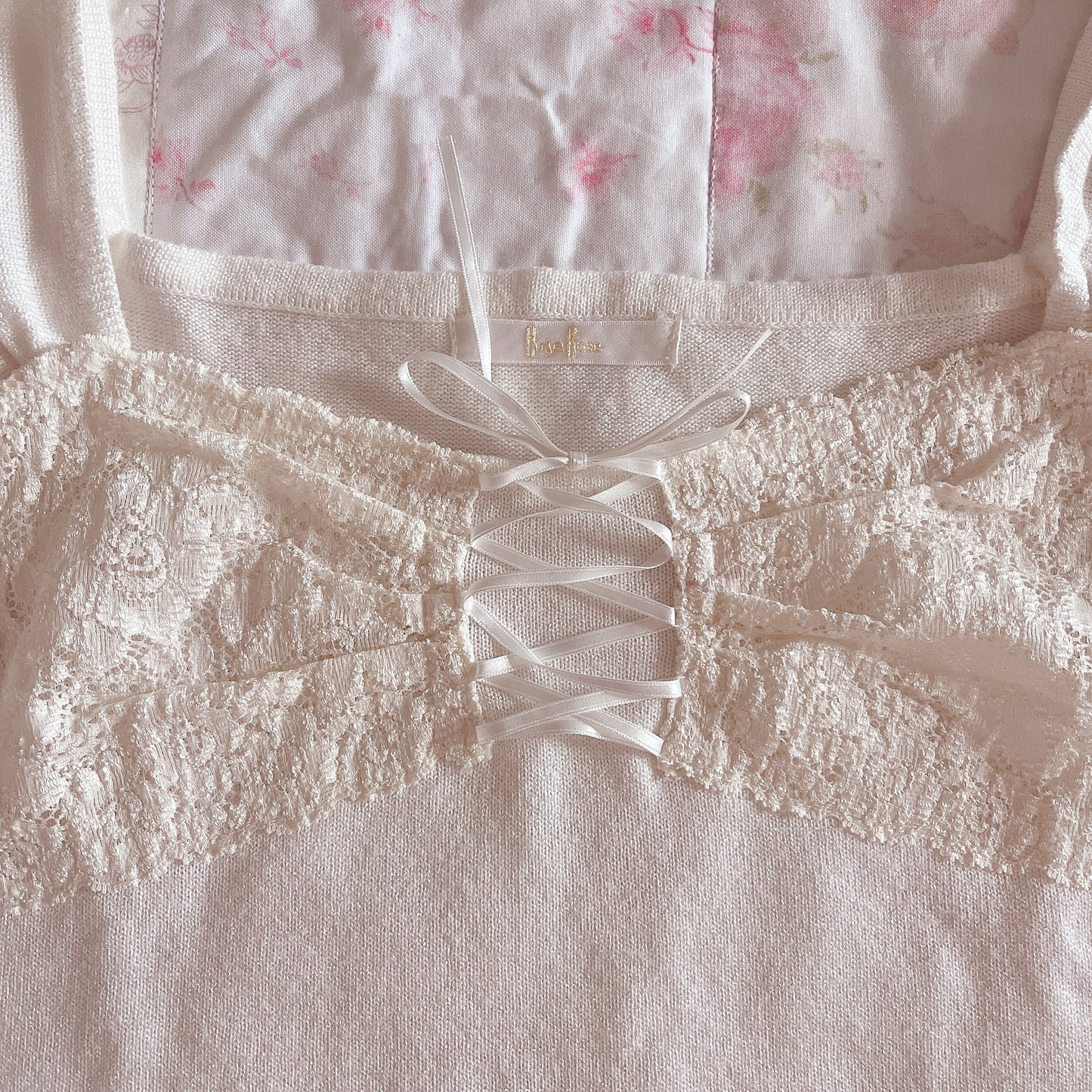 cream lace up princess knit
