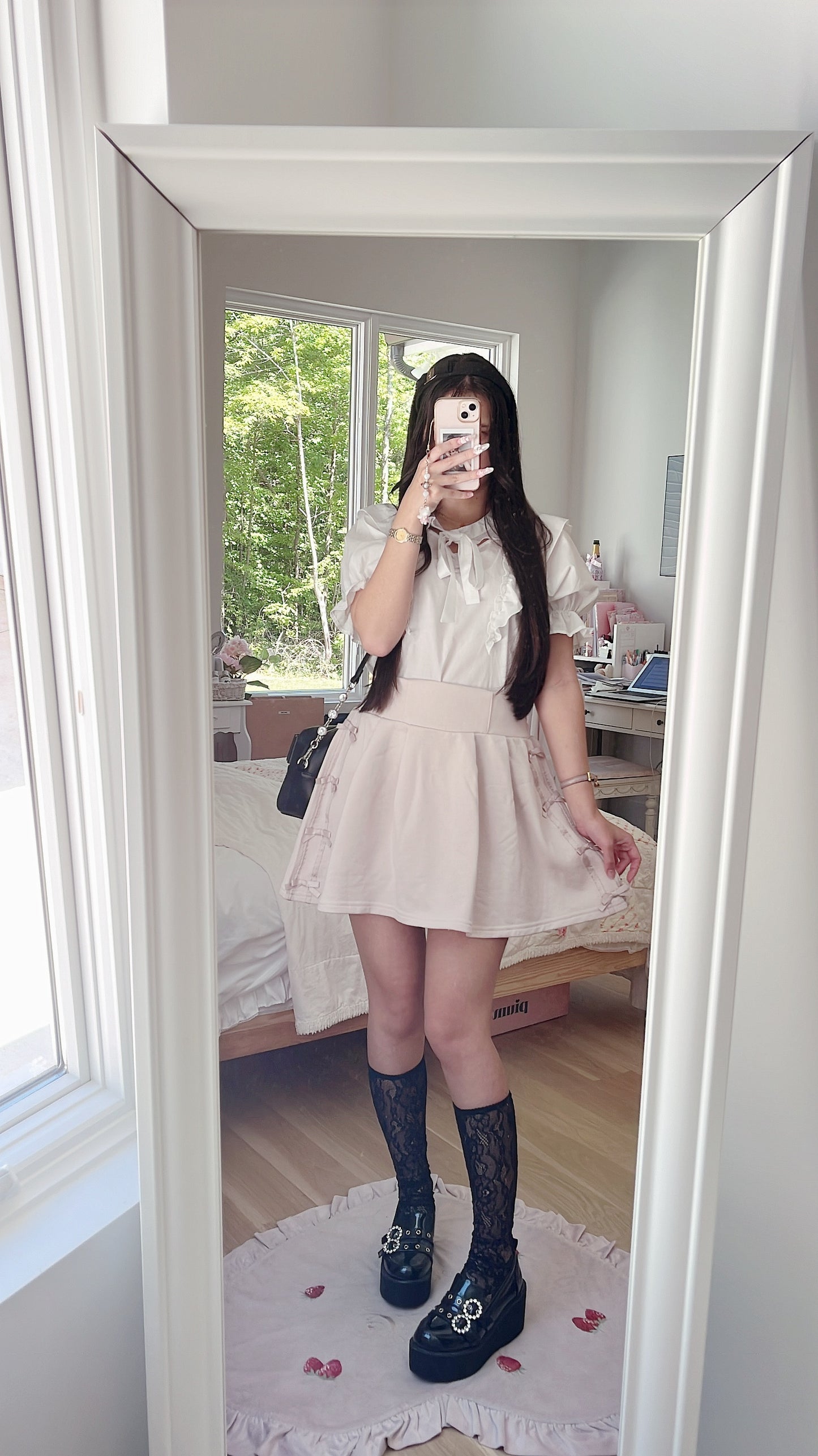 baby pink ribbon accent skirt