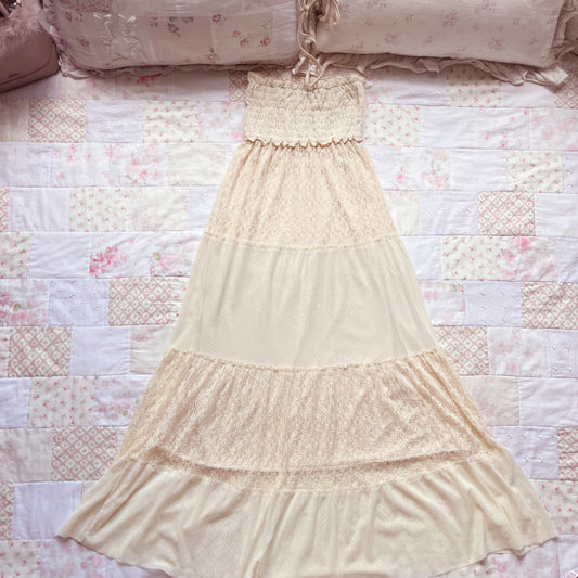 cream lace tiered summer maxi dress