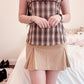 tan box pleated skirt