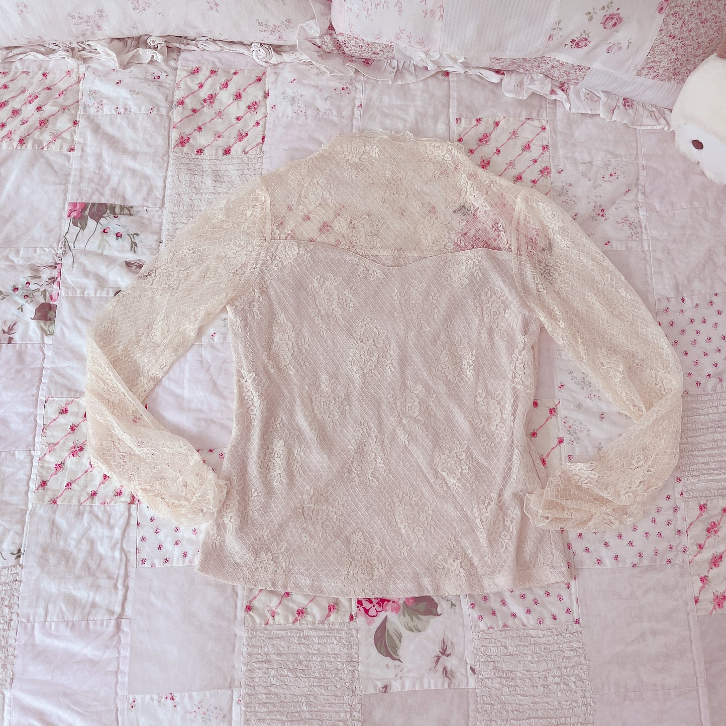 cream lace high neck top