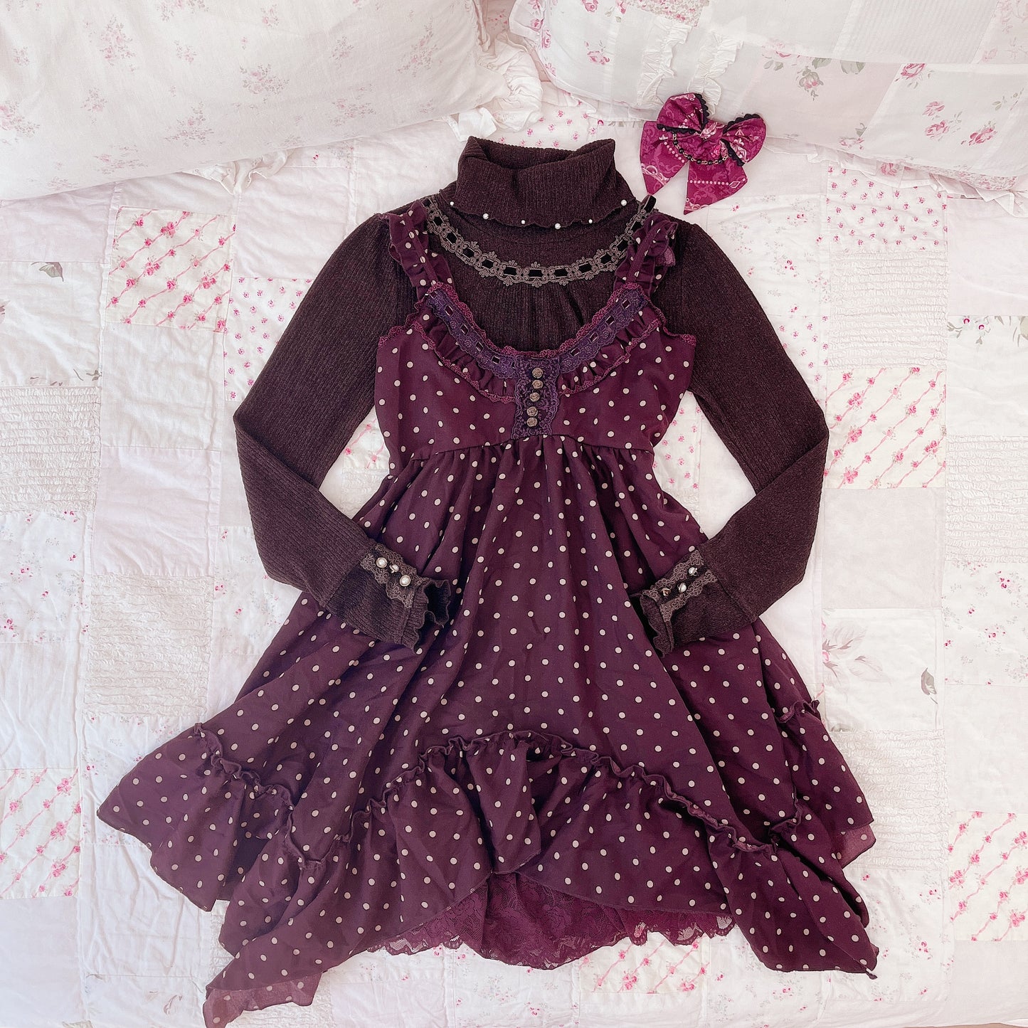 burgundy polka dot jsk