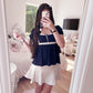 navy and white babydoll top