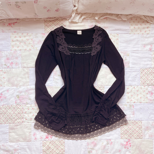 black ruffle accent long sleeve top