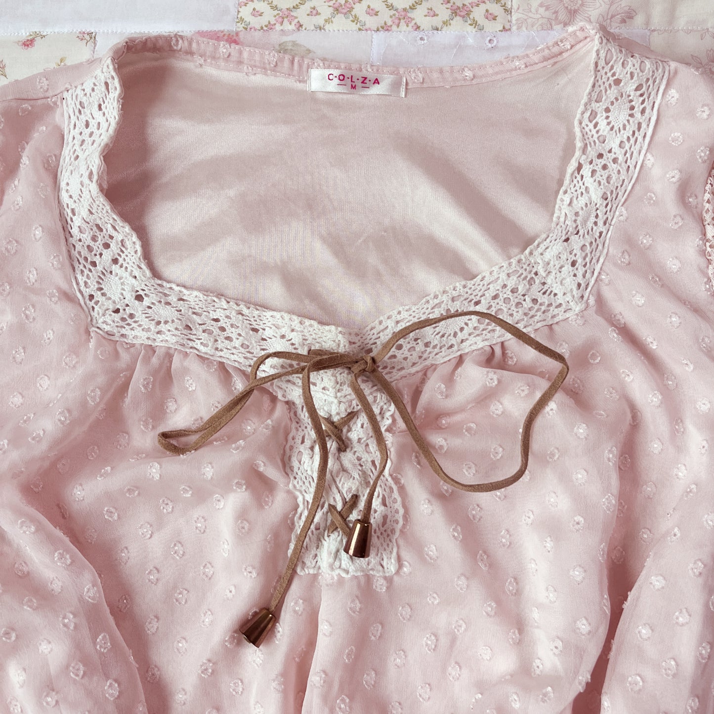 baby pink lace up top