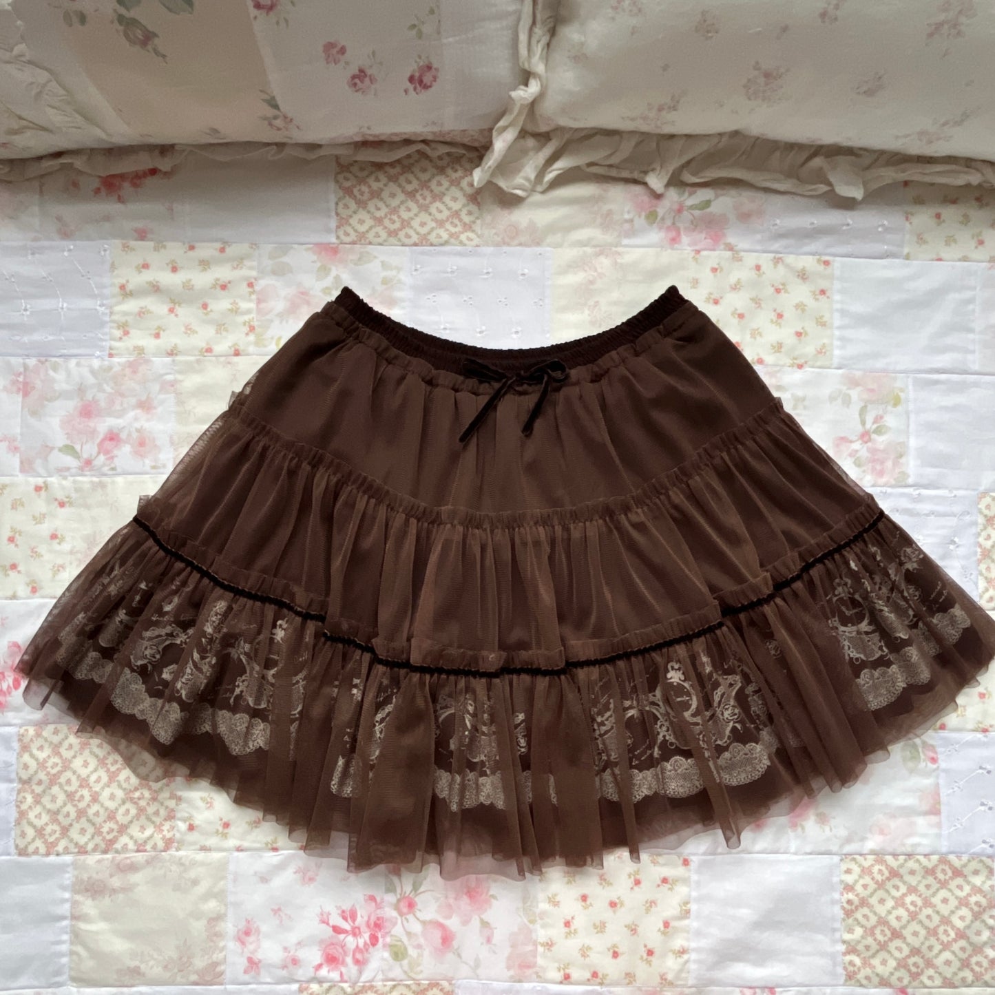 axes femme brown tulle tiered skirt