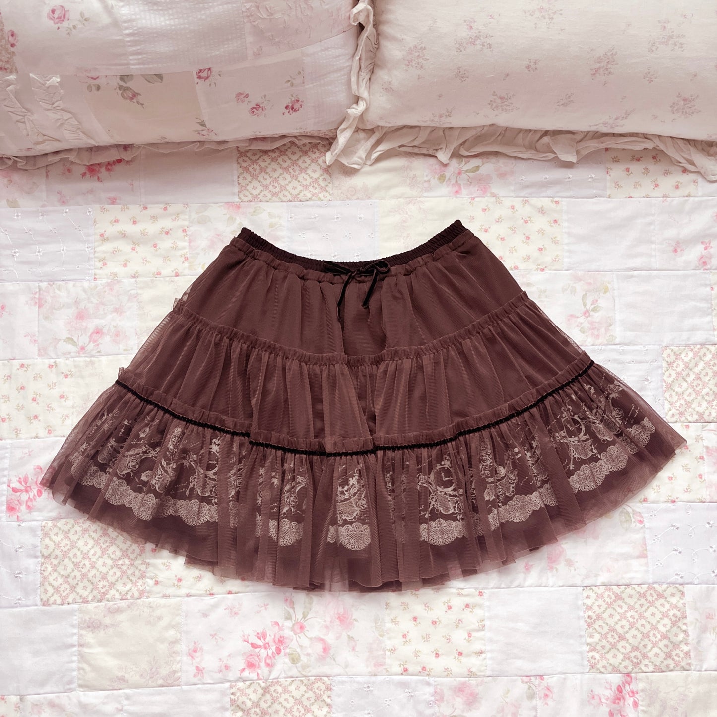 axes femme brown tulle tiered skirt