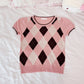 brown and pink argyle knit